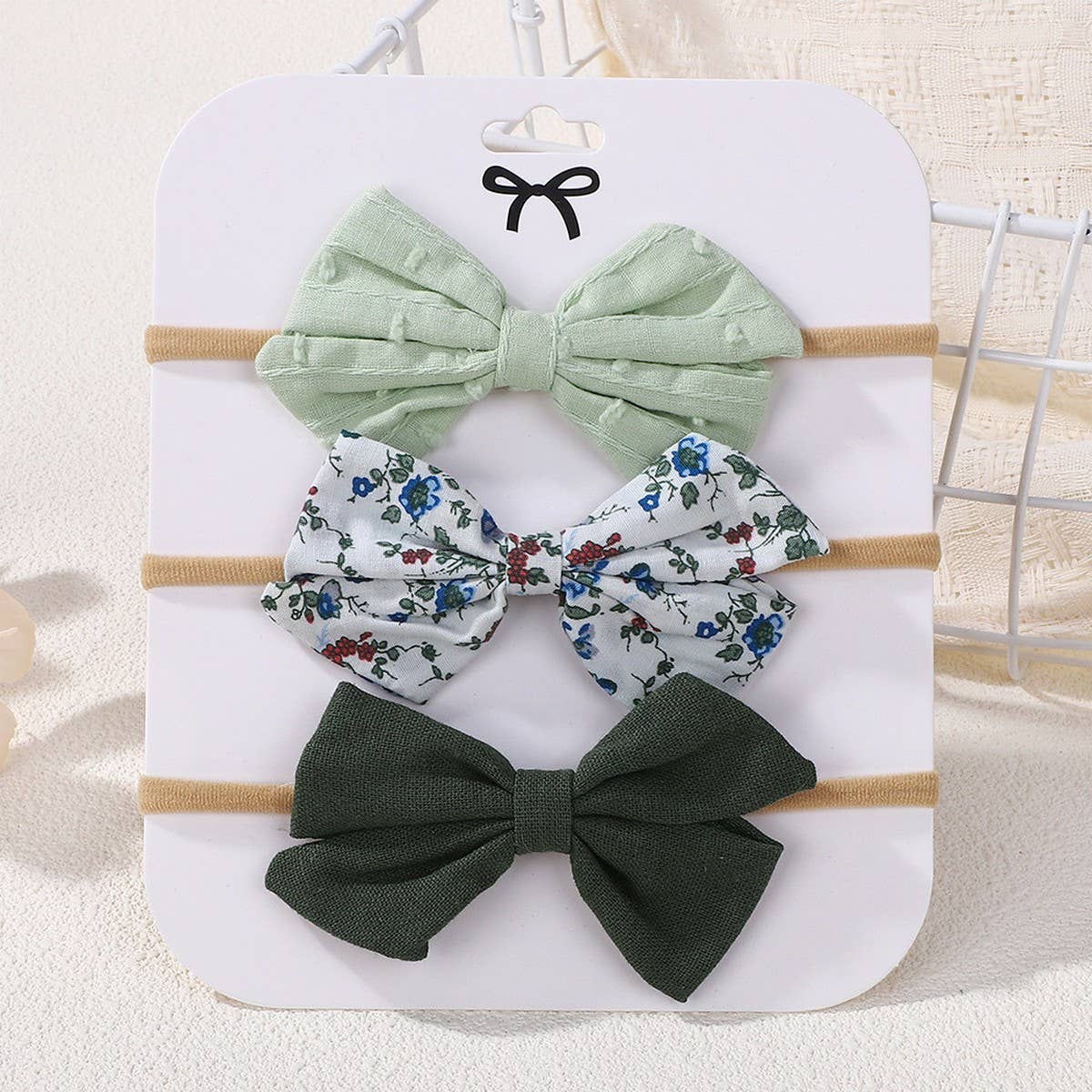 Cotton Linen Bow Headband Set for Babies