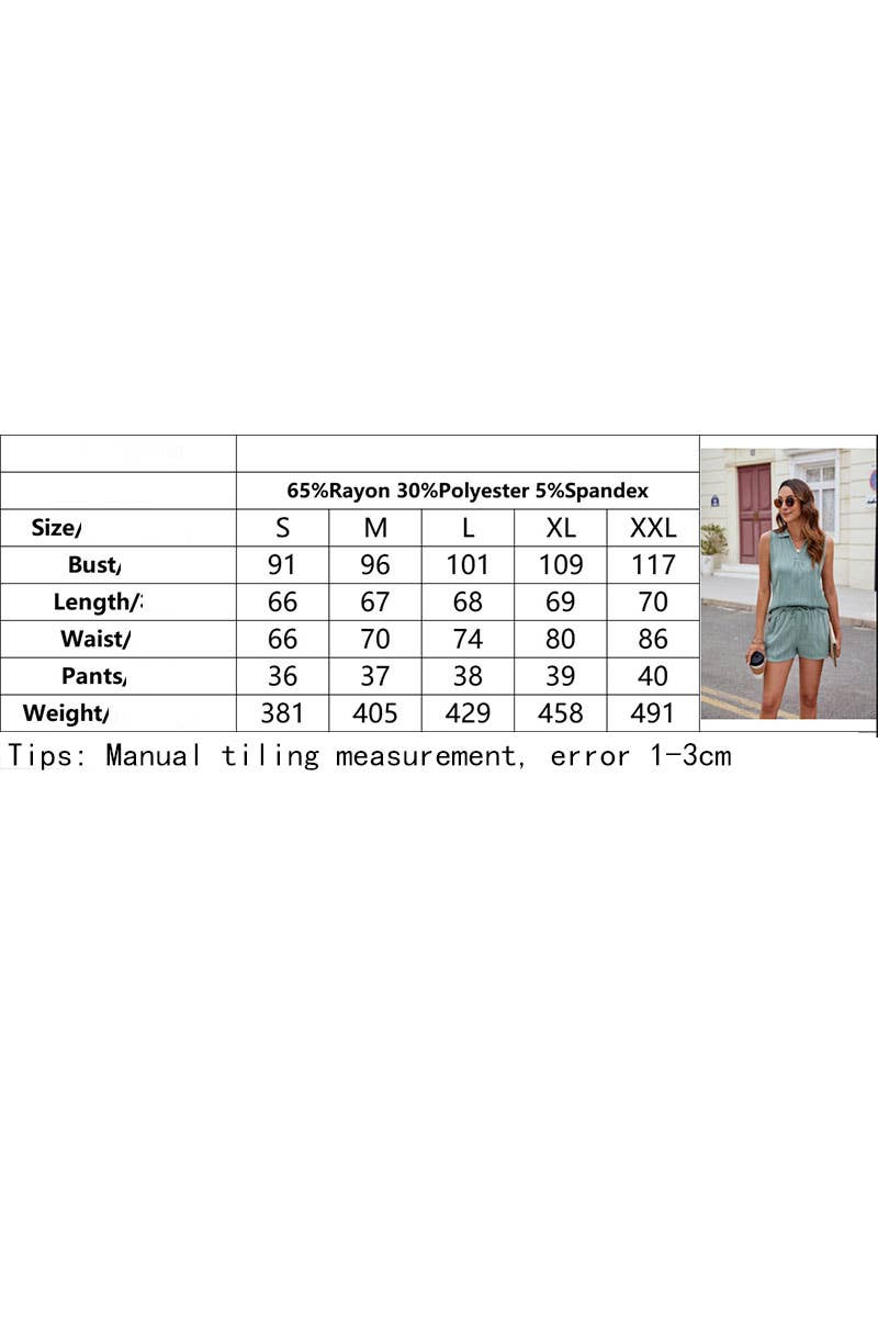 CWSS1095_SUMMER SOLID COLOR VEST POCKET SHORTS CASUAL SUIT
