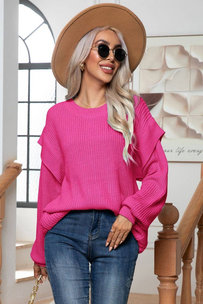 CWOSWL3895_OFF-SHOULDER LONG-SLEEVED LOOSE KNIT SWEATER