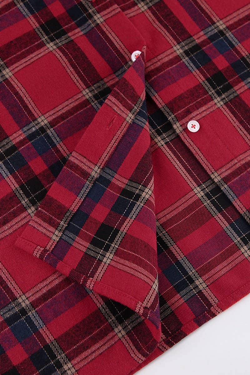 CWTBLL3354_RETRO PLAID LOOSE LONG-SLEEVED SHIRT TOP