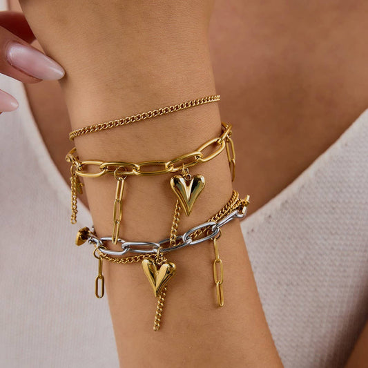 Gold Silver Heart Bracelet in Stainless Steel