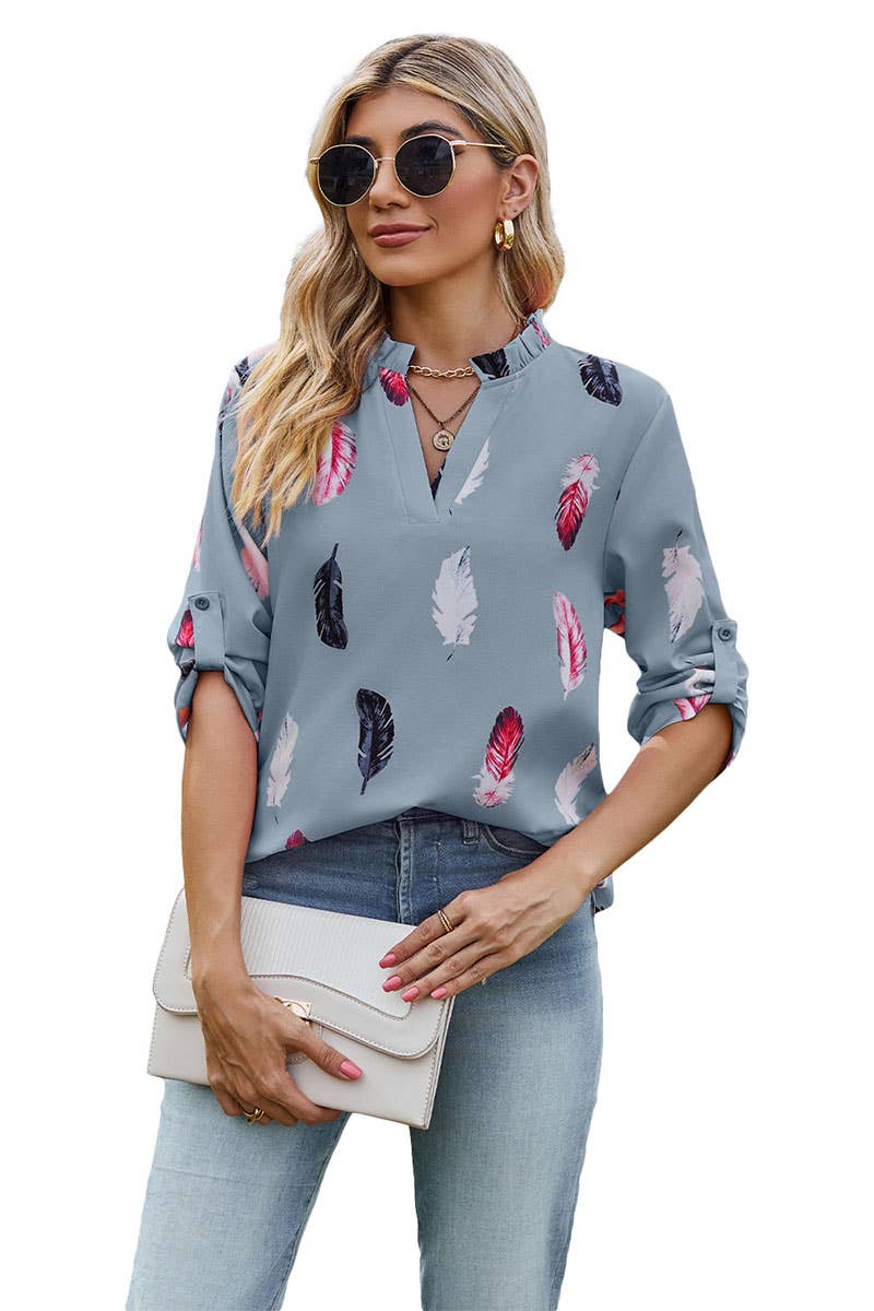 CWTBLS0302_3/4 Sleeve V-Neck Print Blouse