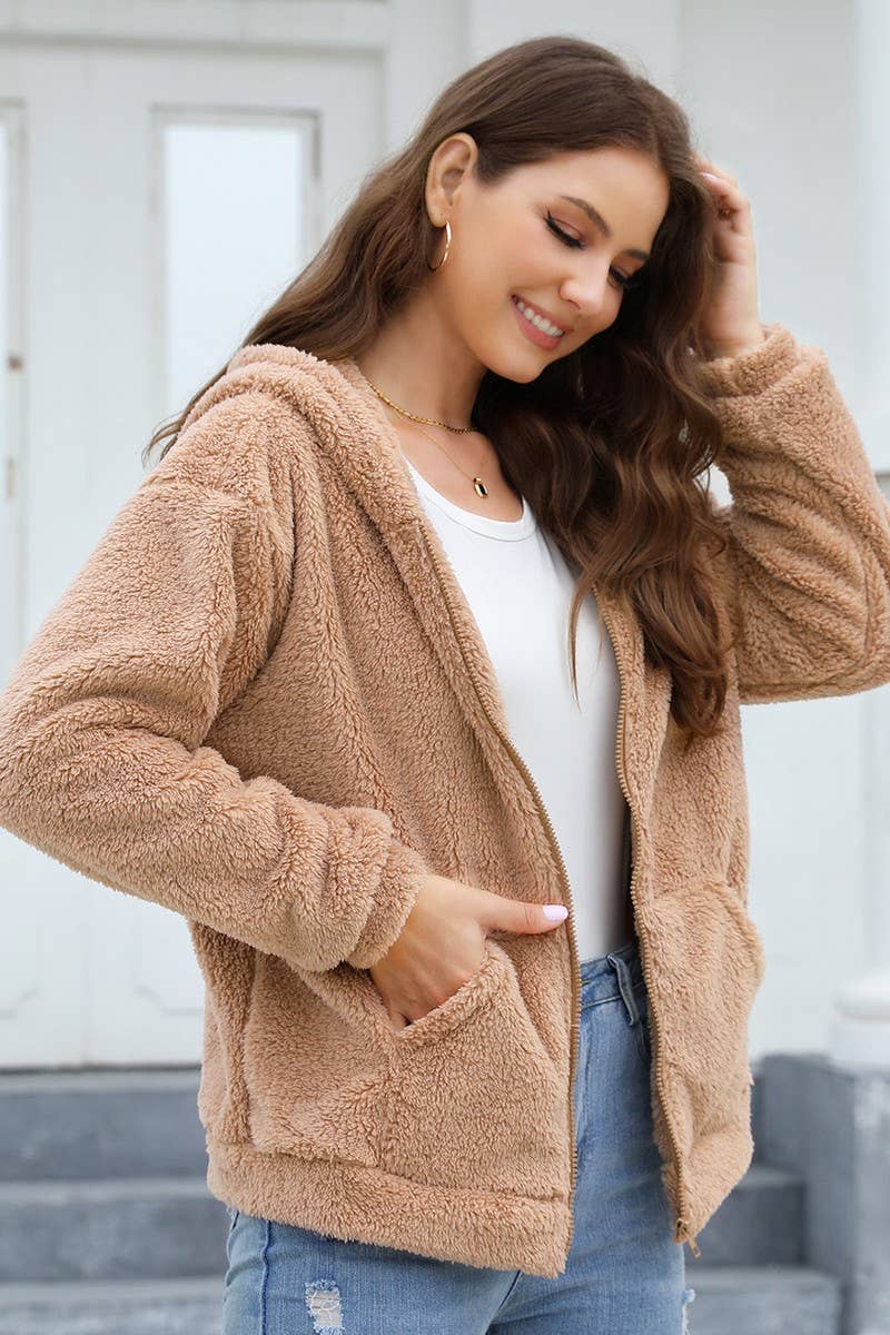 CWOCO0332_LOOSE CASUAL THICKENED HOODED PLUSH JACKET