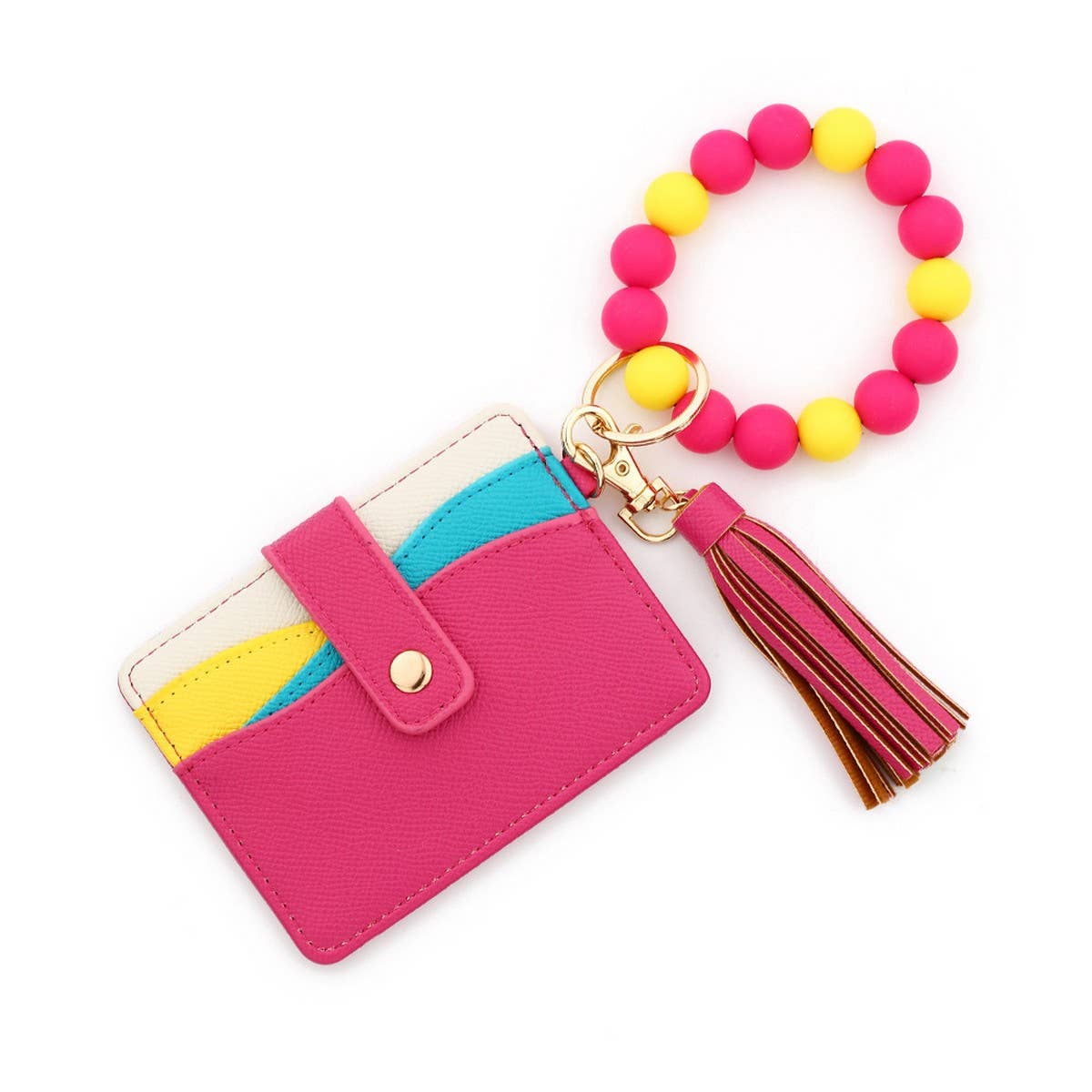 Silicone Bead Bracelet Keychain with ID Wallet_CUAB00446