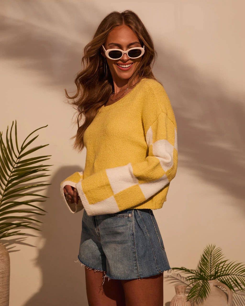 Fashionable color-blocking long-sleeved sweater