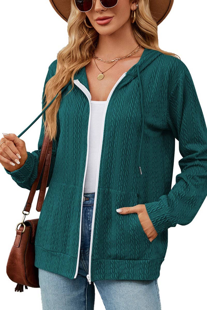 CWOHOL0931_LONG SLEEVE HOODED ZIPPER POCKET SWEATSHIRT COATS