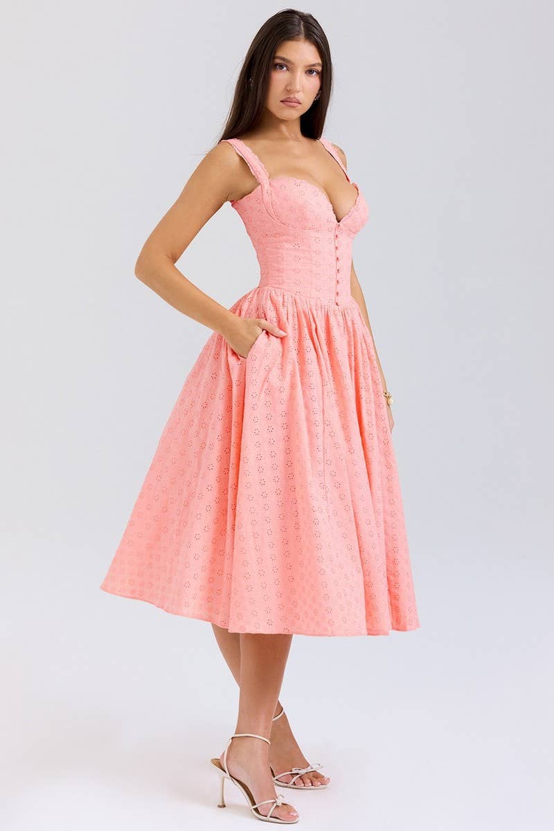 CWDMD5610_SOLID EMBROIDERED MESH SEXY SLIM SLIP DRESS