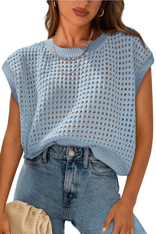 CWTTS1365_SUMMER HOLLOW SUN PROTECTION KNITTED TOP