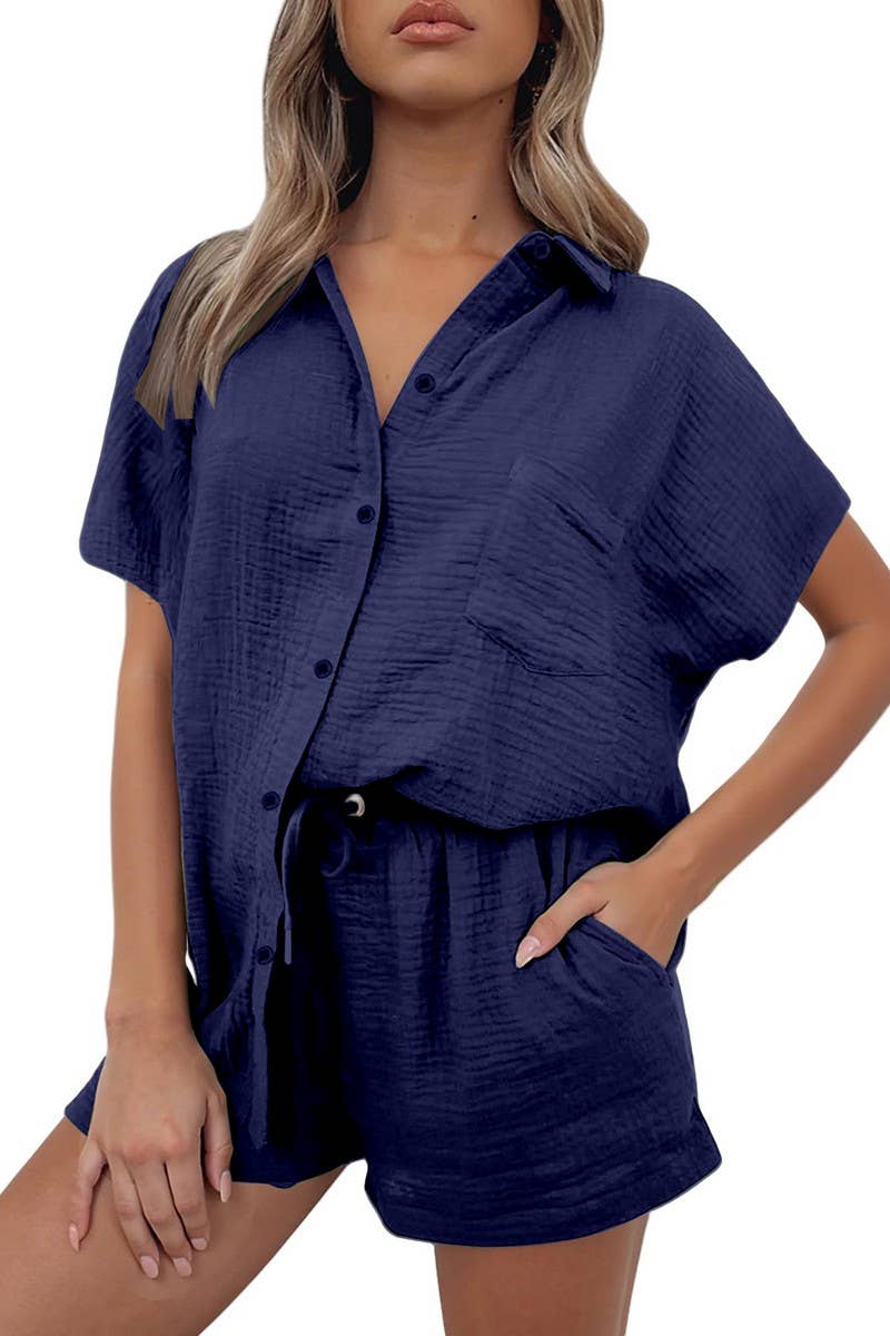 CWSS01305_CASUAL AND FASHIONABLE SHIRT AND SHORTS SET