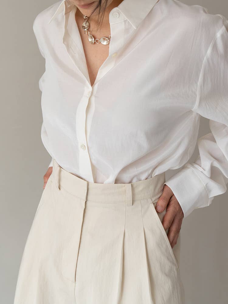 Elegant long-sleeved tencel ice cotton shirt