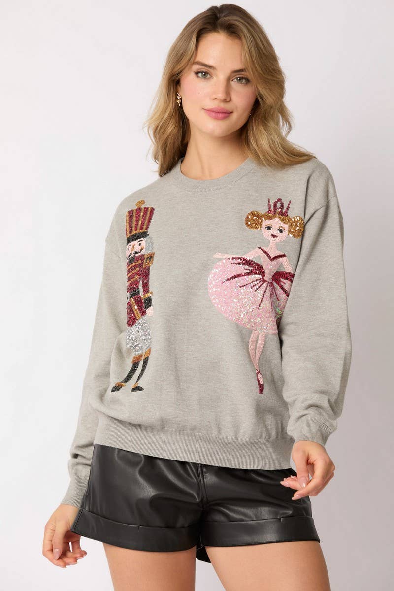 CWTBLL01264_CHRISTMAS SOLDIER SEQUIN LOOSE SWEATSHIRT