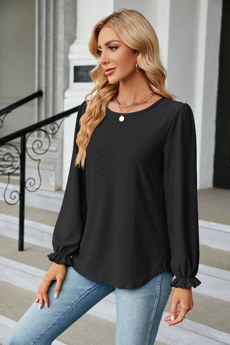 CWTBLL2820_FALL SOLID COLOR CREW NECK LONG SLEEVE TOP