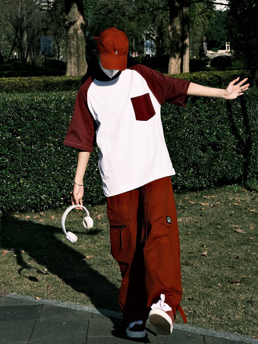 CWTTS0934_COLOR CONTRAST POCKET DESIGN CASUAL T SHIRT