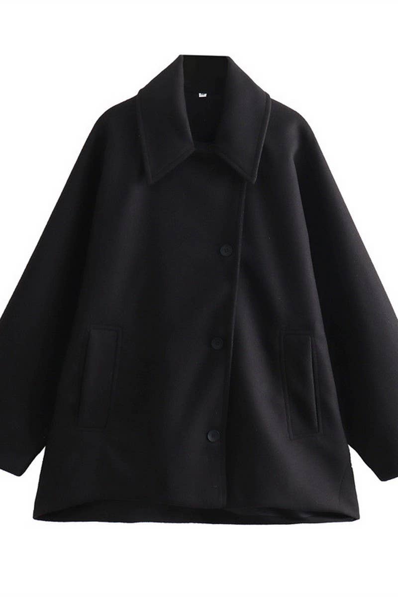CWOCO1094_SOLID COLOR LAPEL POCKET LONG SLEEVE COAT