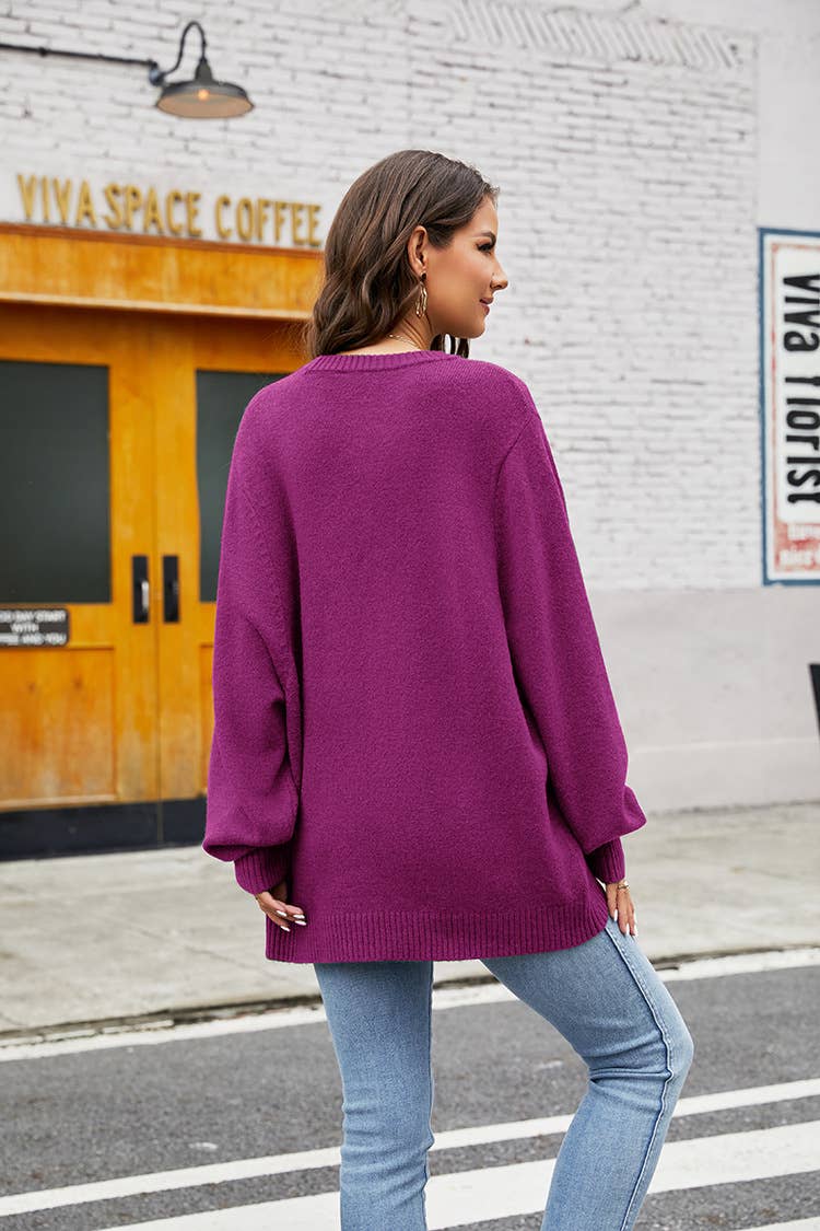 CREW-NECK LONG-SLEEVED DESIGN KNIT SWEATER