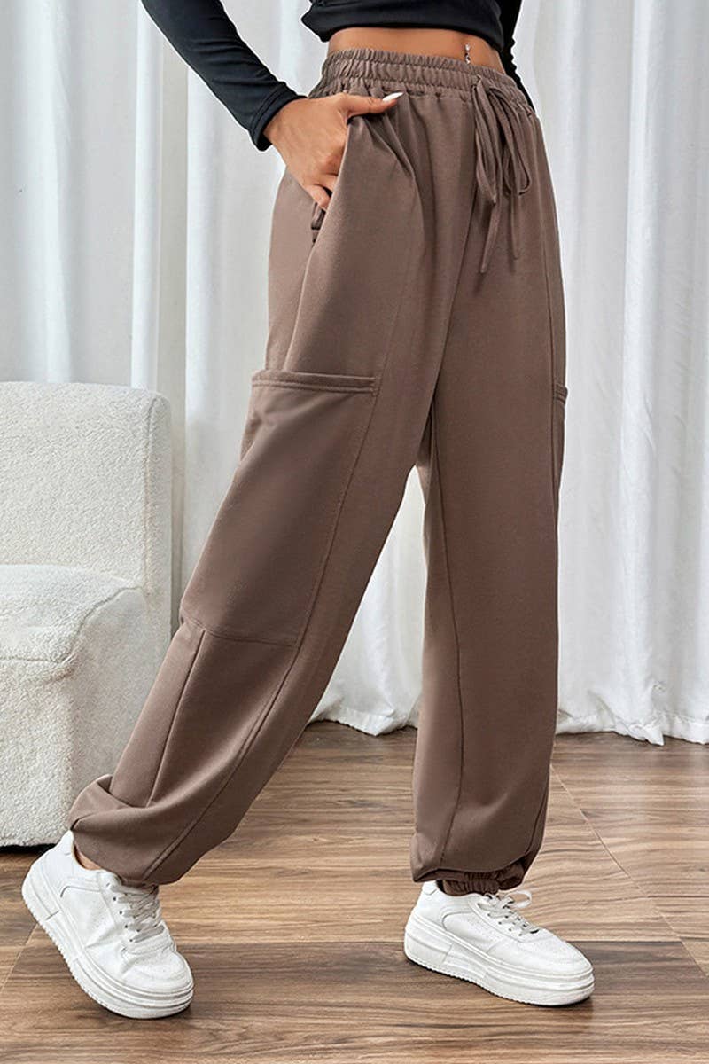 CWBLP1064_SOLID COLOR POCKET ELASTIC CUFF SWEATPANTS