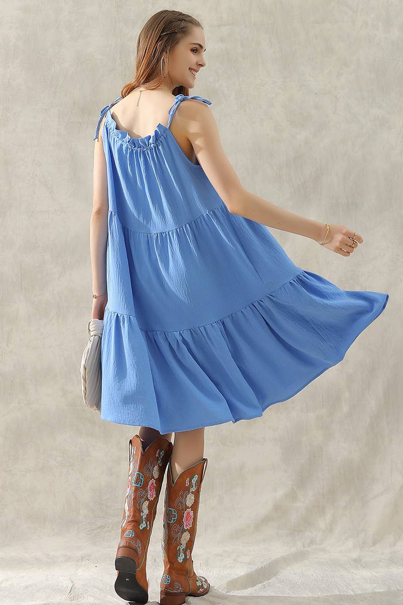 CWDSD10415_SHOULDER BOW TIE PRAIRIE DRESS