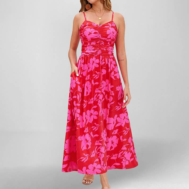 Fashionable floral sleeveless V-neck sundress