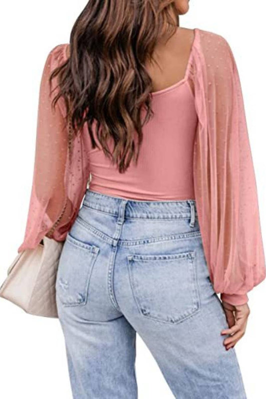 CWTBLL1063_SUMMER GAUZE SEE-THROUGH LONG SLEEVE TOP