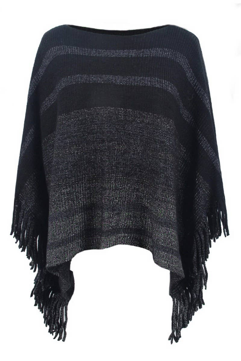 CONTRAST STRIPE OFF NECK SHAWL_CWASC0424