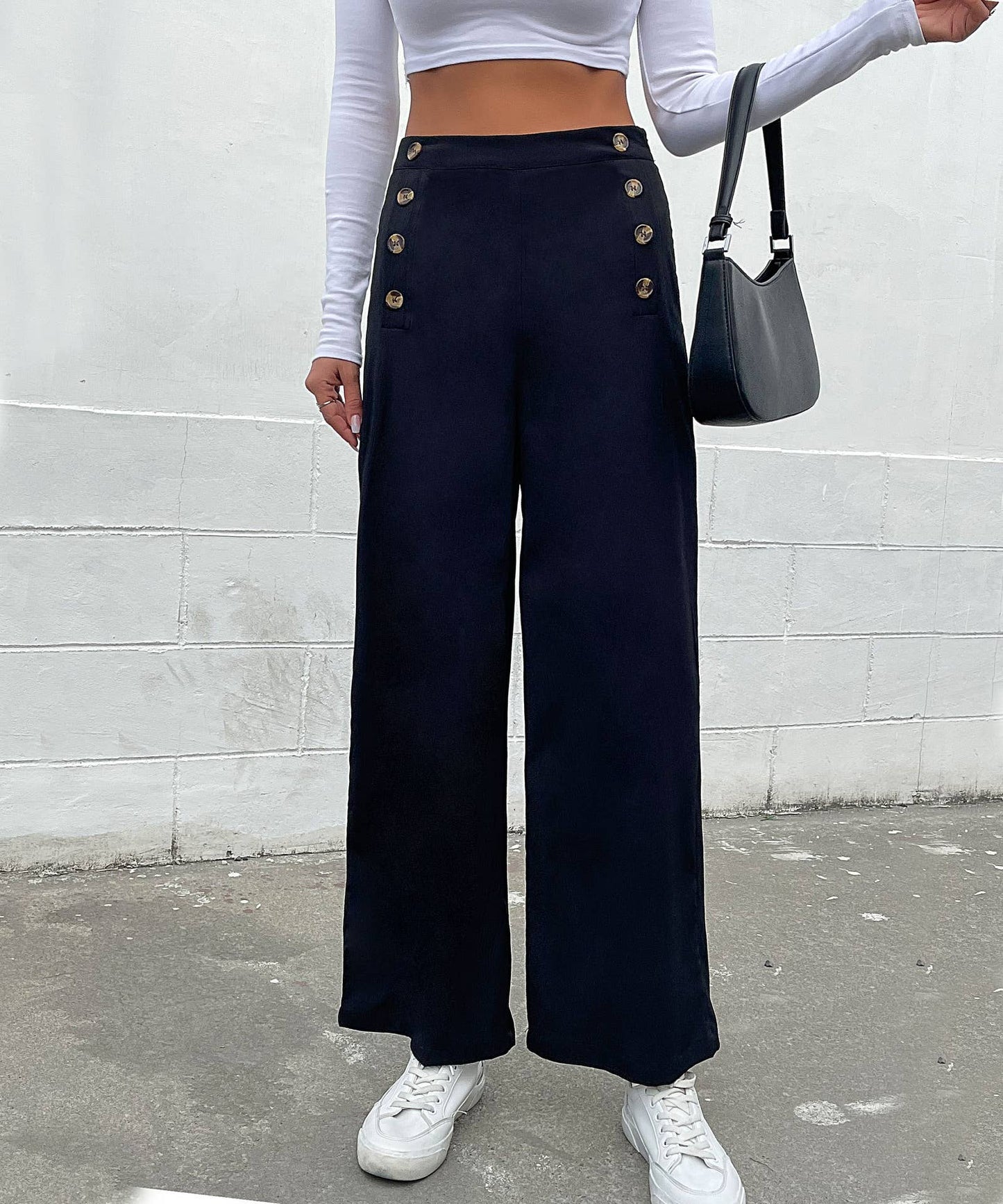 BUTTON-UP COMMUTER STYLE WIDE-LEG PANTS