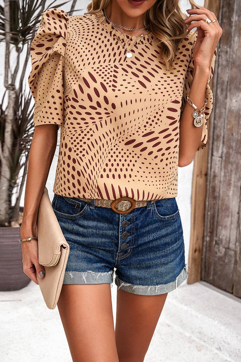 CWTBLL3611_CASUAL COMMUTER POLKA DOT PUFF SLEEVE TOP