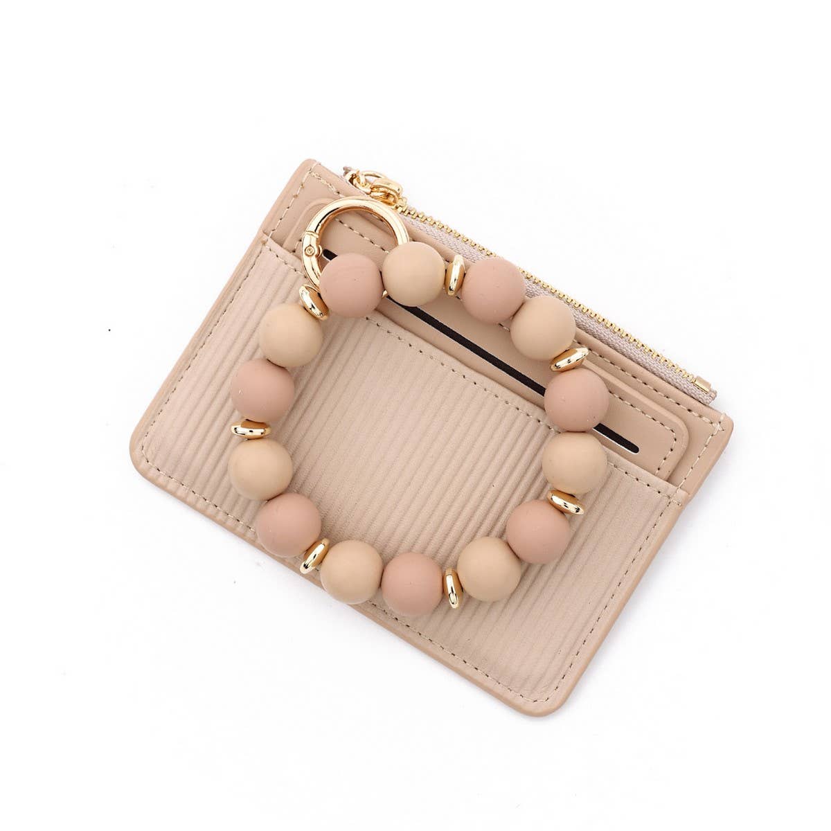Leather ID Card Wallet with Silicone Bead Keychain_CUAB00449