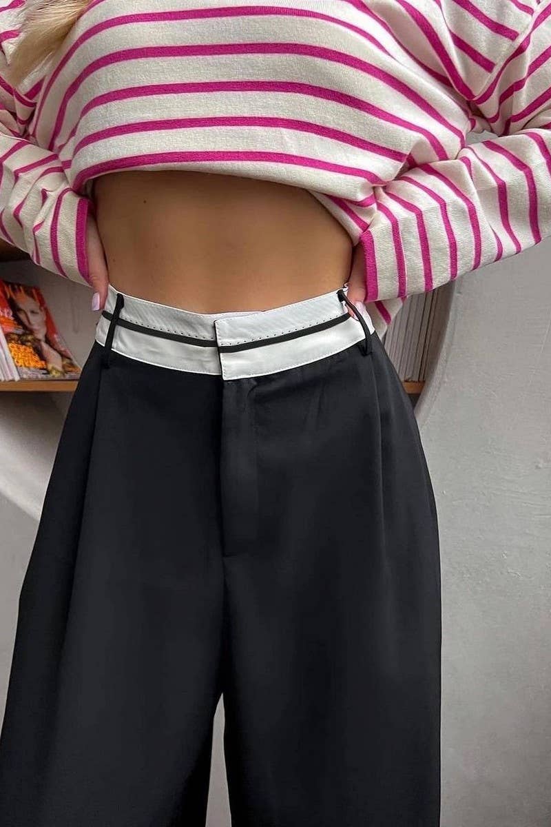 CWBLP1497_SOLID COLOR LOOSE CASUAL MOPPING SUIT PANTS