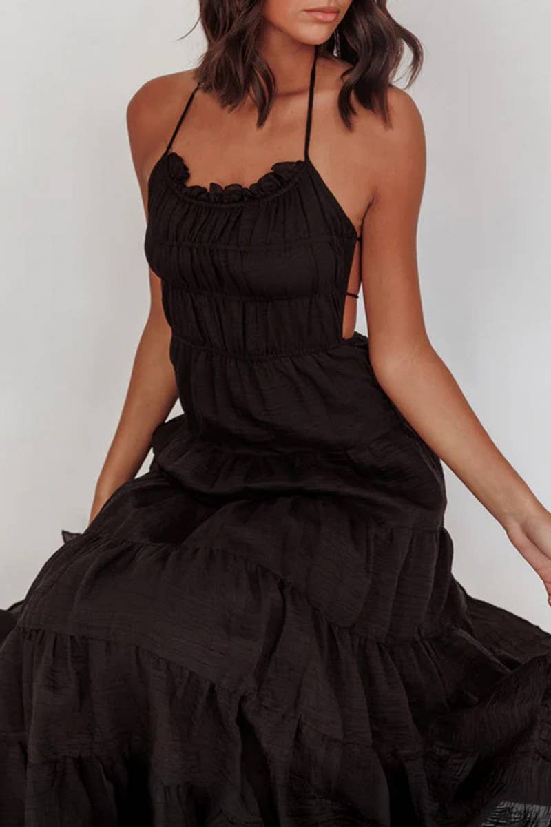 CWDHL0883_SEXY HOLIDAY CASUAL HALTER NECK DRESS