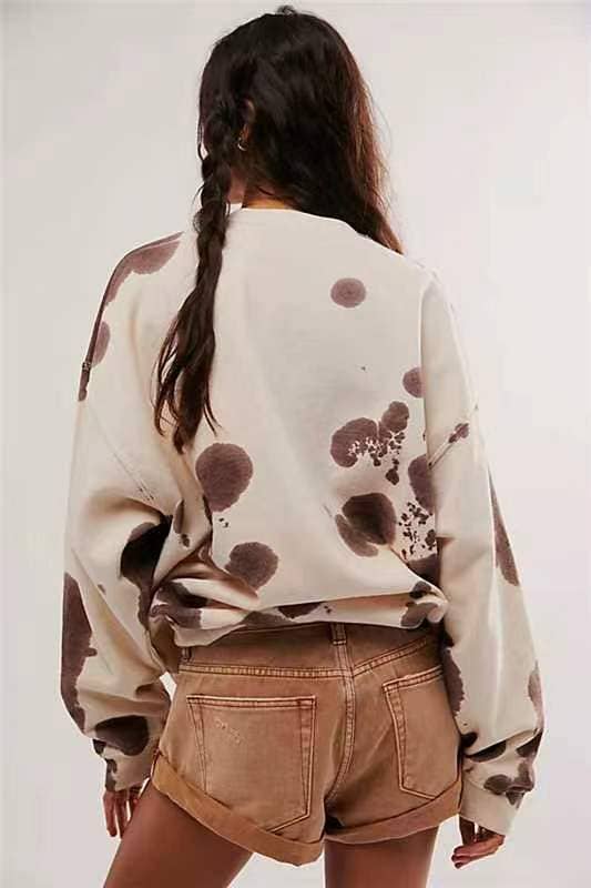 COMFORTABLE CREW-NECK FLAG PRINT HOODIE