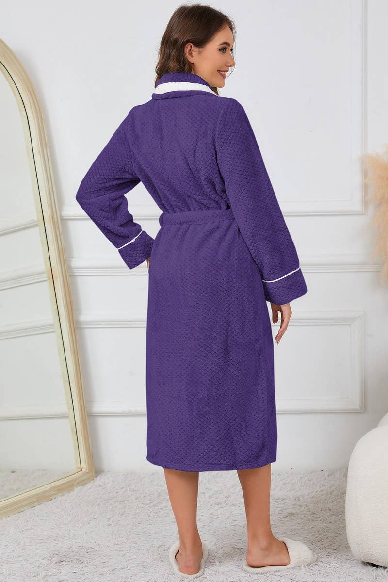 CWSPJ0140_CORAL FLEECE LACE-UP MID-LENGTH NIGHTGOWN