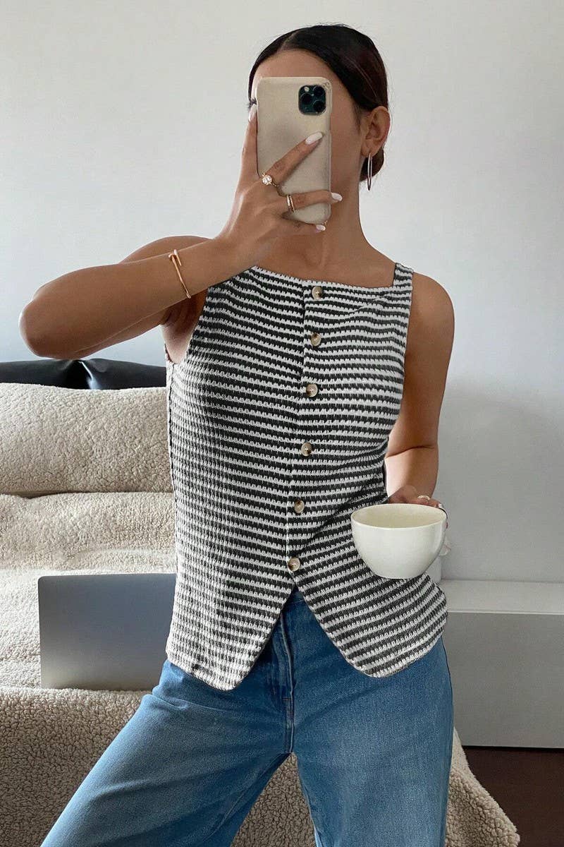 CWTTSL0328_WOMEN'S CASUAL BUTTON SLEEVELESS CAMISOLE TOP