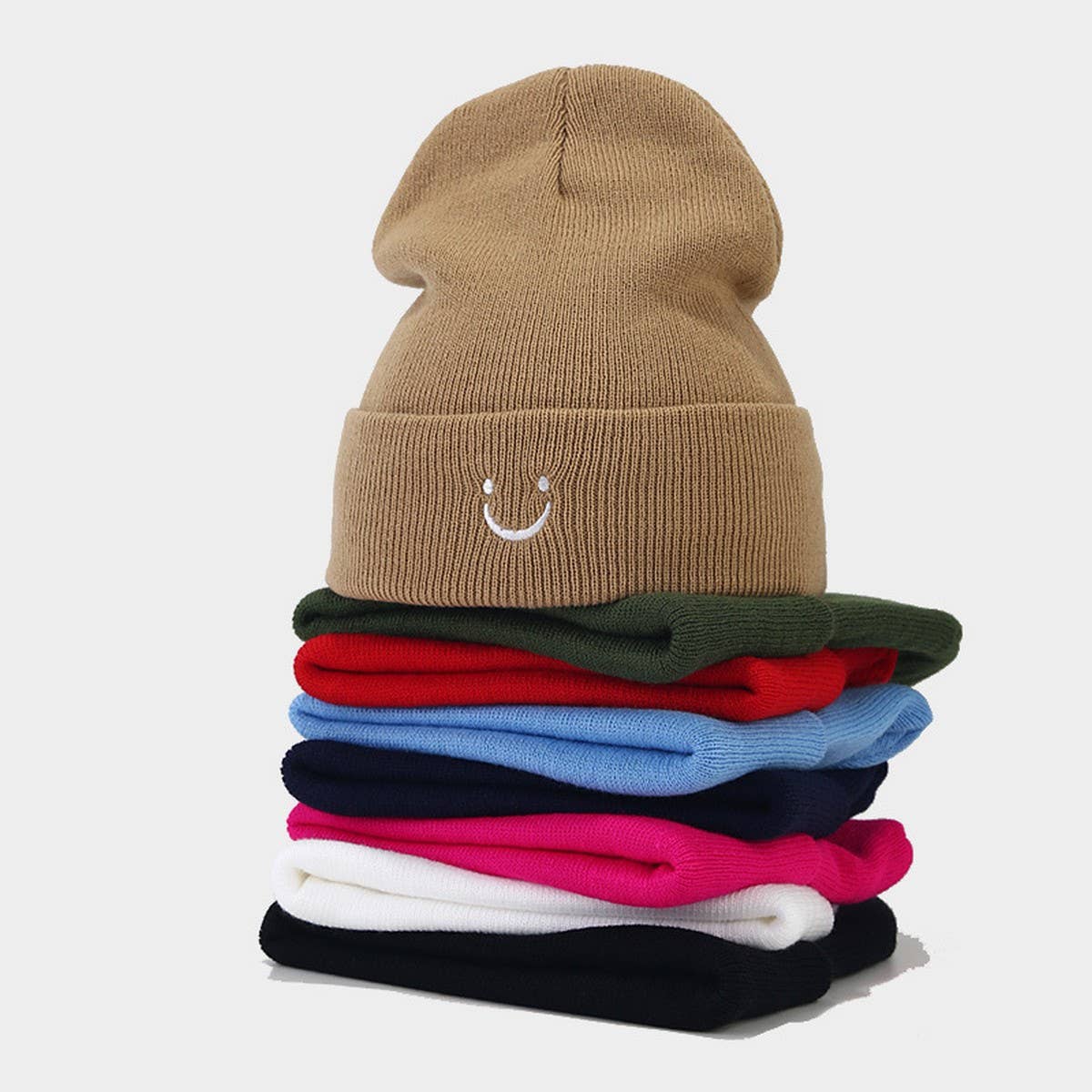 LITTLE SMILEY FACE SIMPLE EMBROIDERED KNITTED HAT_CWAH2070