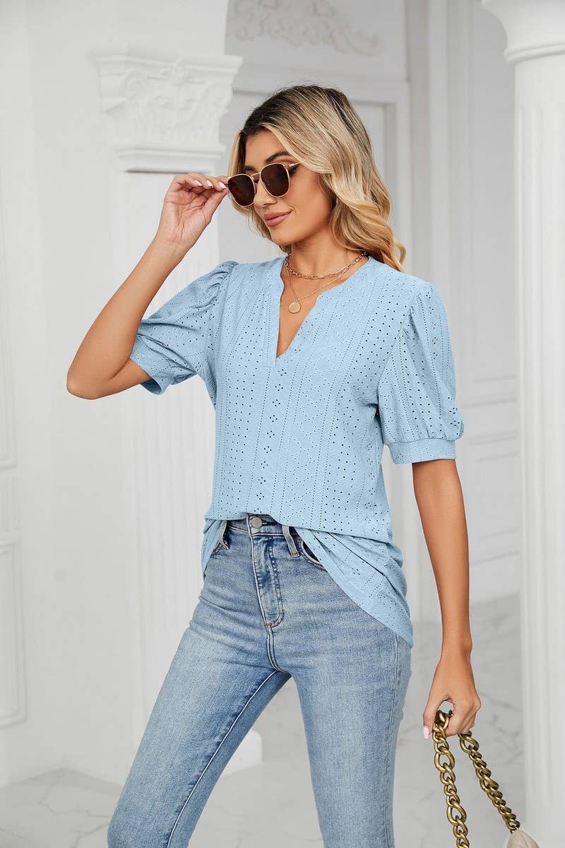 CWTSTS0358_V-Neck Short Sleeve Knit Top