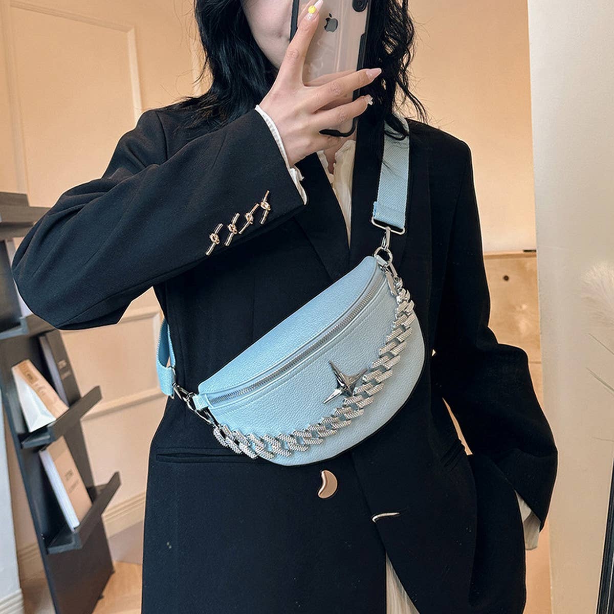 BELT BAG , CROSSBODY BAG SUMMER WITH CHUNKY CHAIN_CWAB2067