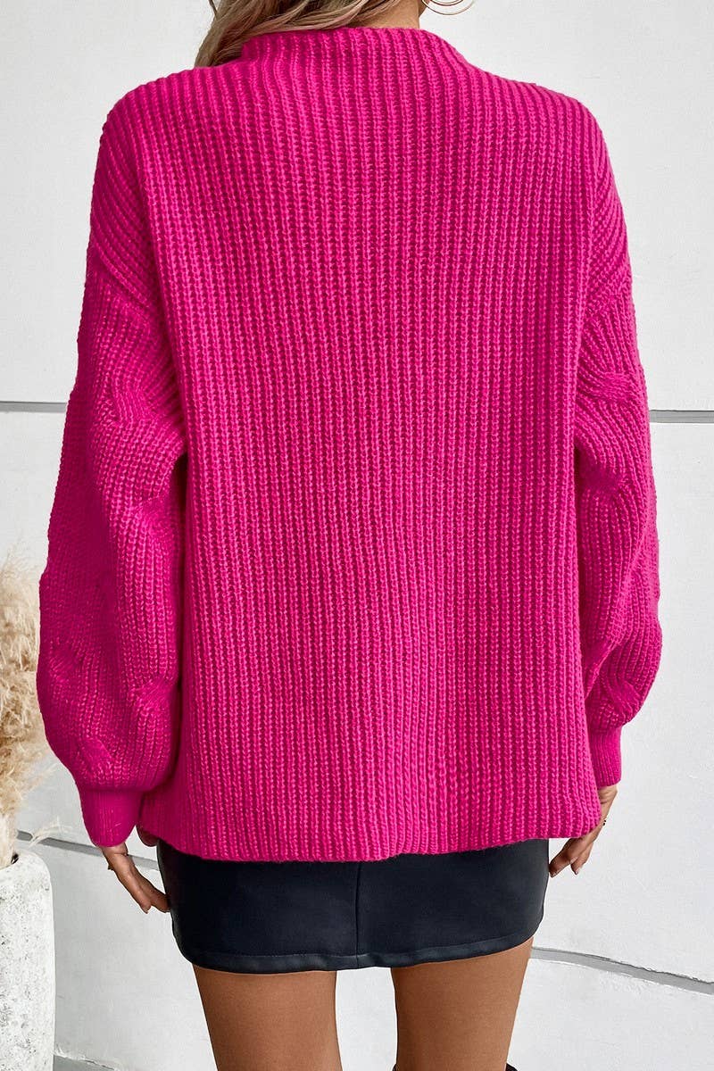 CWOSWL2833_SOLID COLOR LOOSE KNITTED LONG-SLEEVED SWEATER