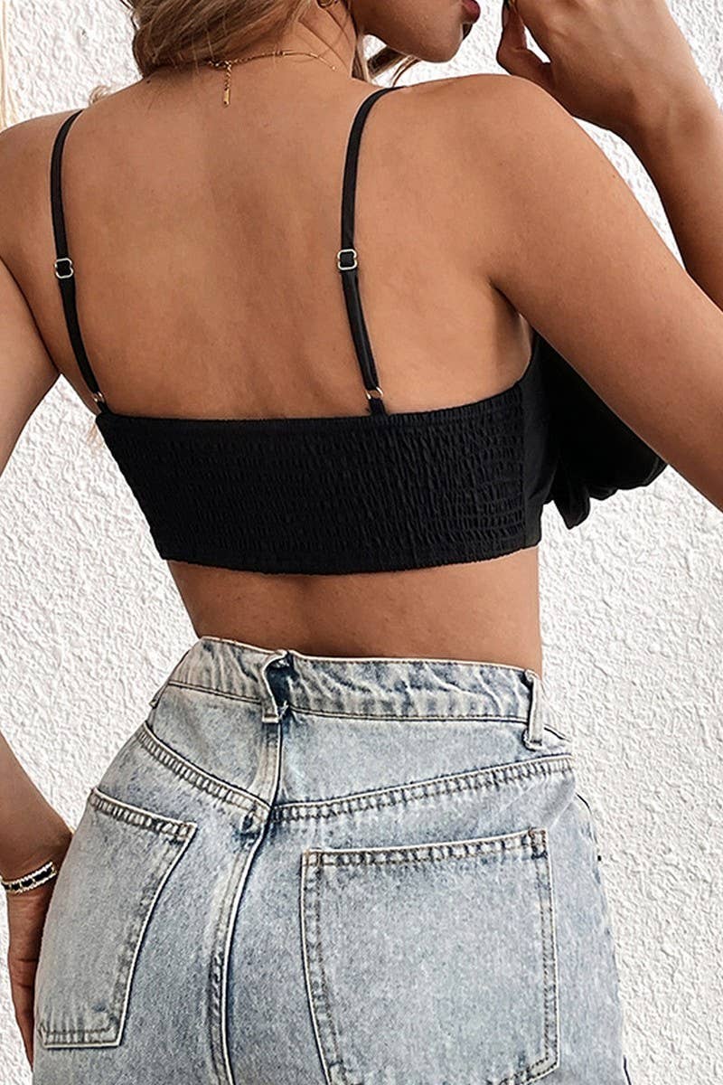 CWTTK0714_SEXY 3D FLOWER BLACK SHORT CAMISOLE