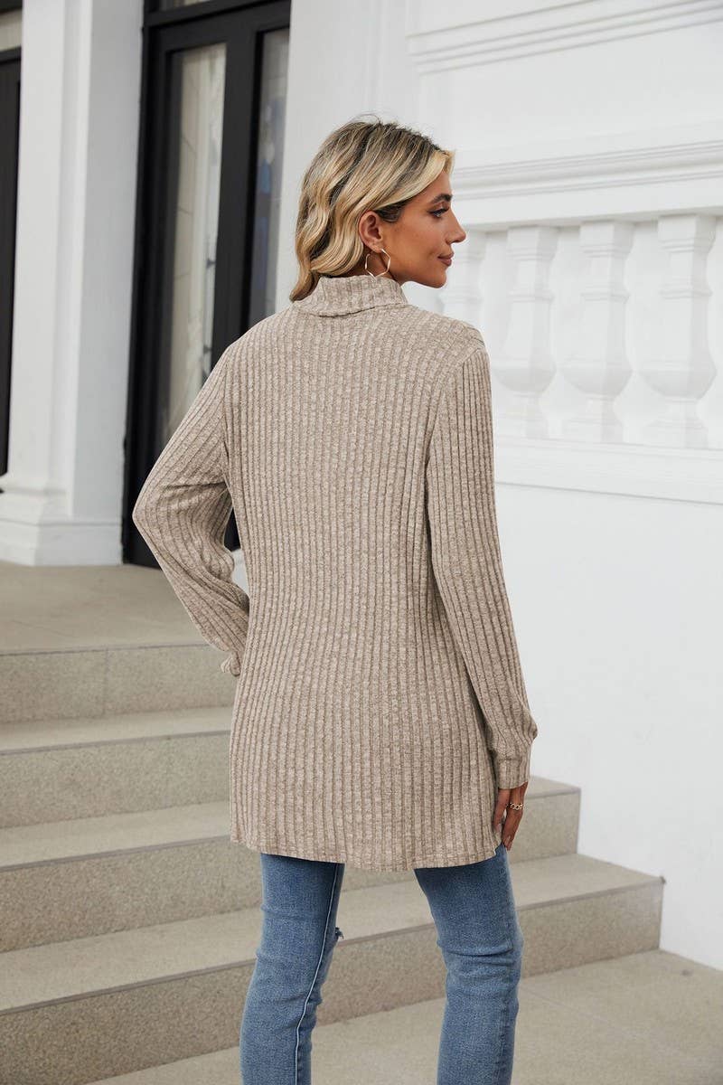 CWTBLL1856_HIGH NECK BRUSHED SOLID LONG SLEEVE POCKET TOP