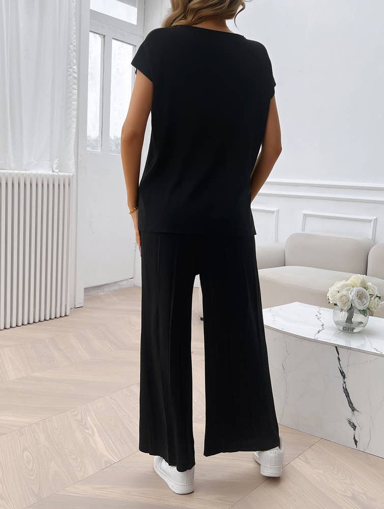 CASUAL SOLID COLOR SWEATER SET