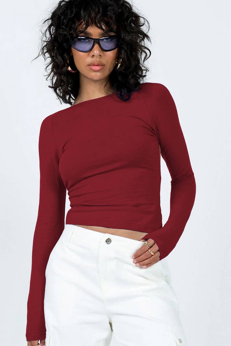 CWTTL2049_SUMMER SEXY BACKLESS SHOULDER T-SHIRT