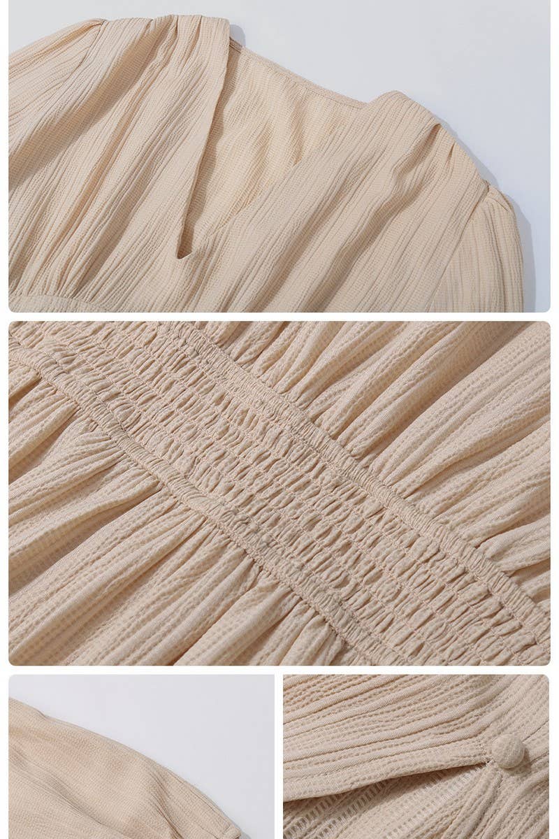 CWDMD3561_V-NECK SOLID COLOR LONG SLEEVE SLIT DRESS