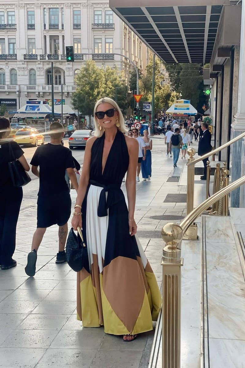 CWDMD6480_COLORBLOCK BACKLESS TIE STRAP MAXI DRESS