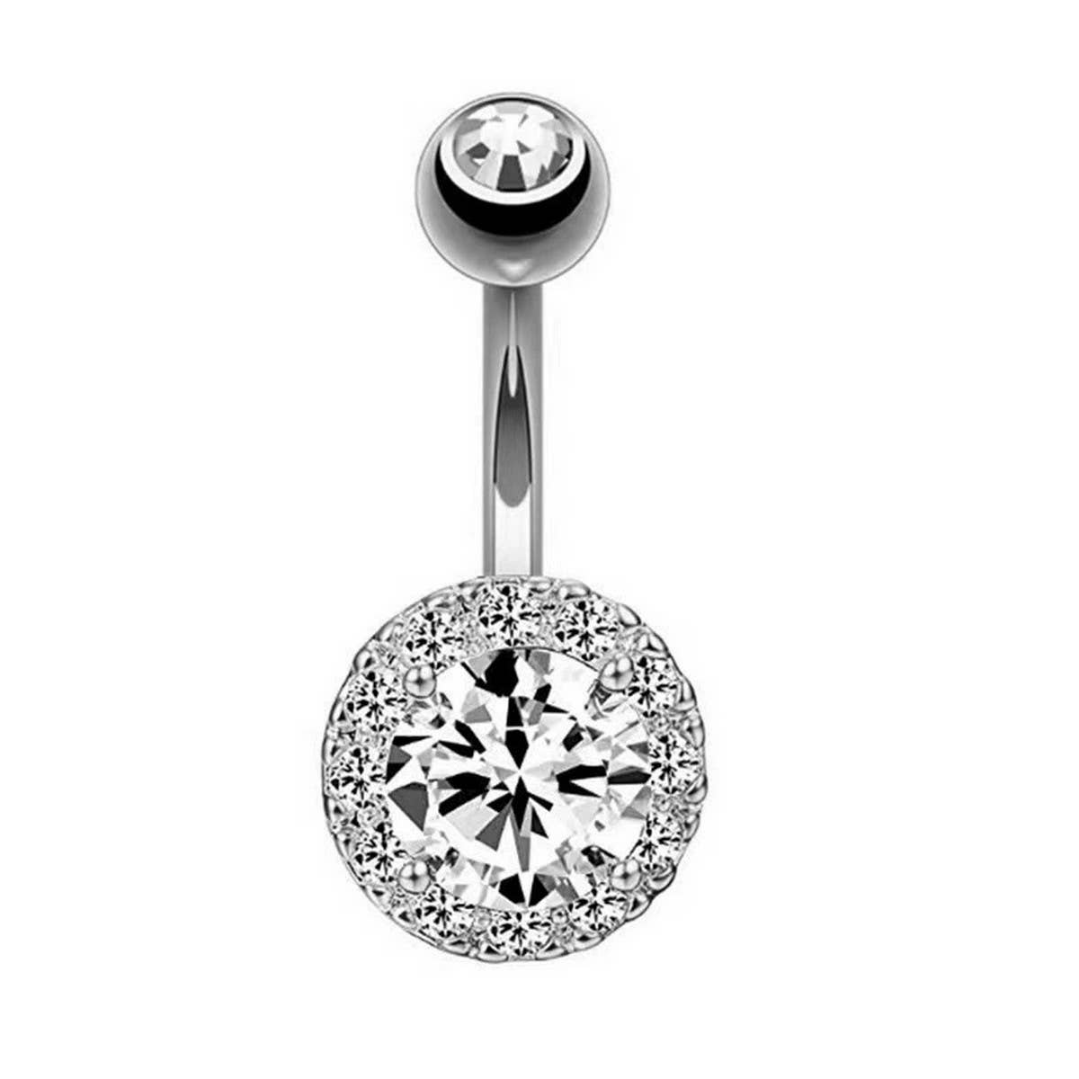Cute CZ Navel Ring ? Heart & Butterfly Design