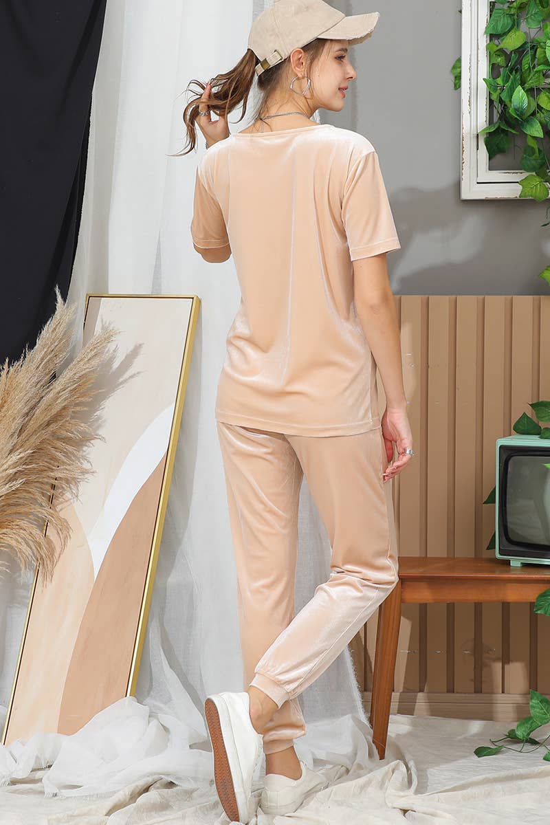 CWTTS679_Velour Crewneck Short Sleeve Casual Pullover Shirts