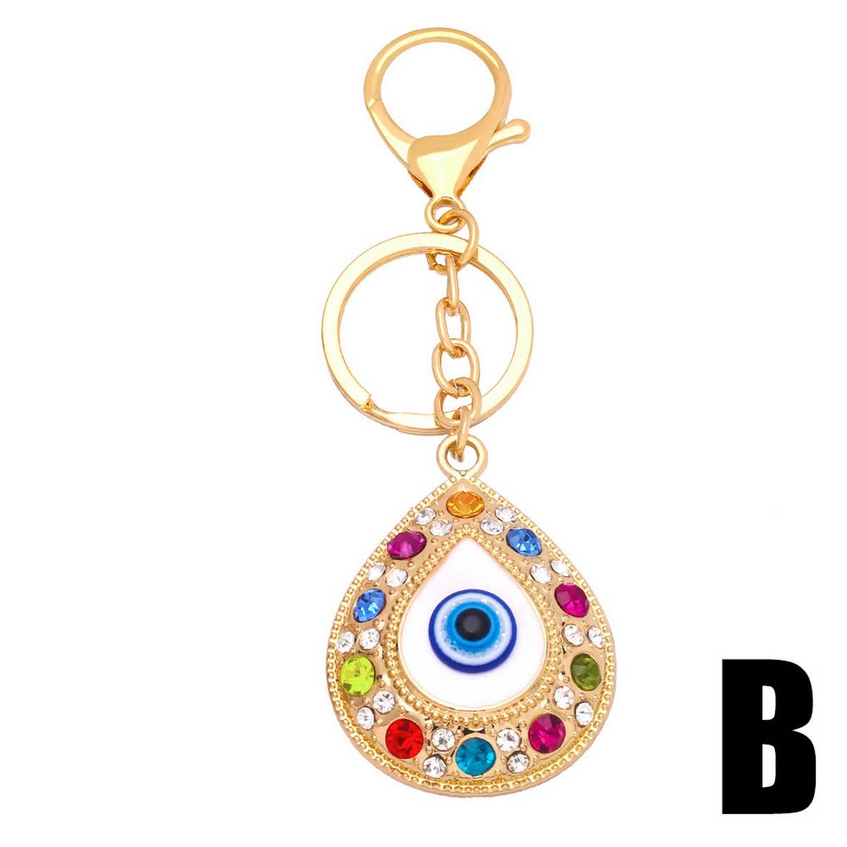 COLORED DIAMOND DEVIL'S EYE METAL KEYCHAIN PENDANT