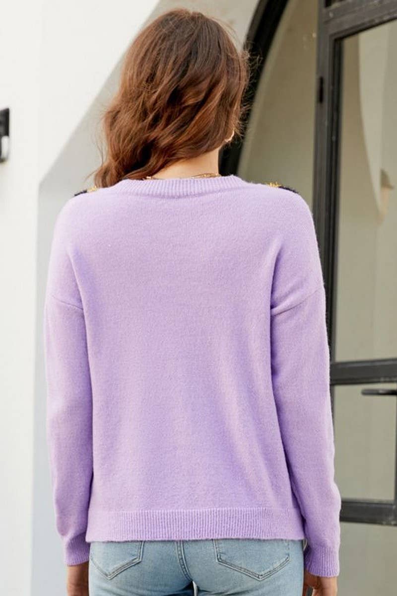 CWOSWL2698_LOOSE LONG SLEEVE V-NECK KNITTED TOP