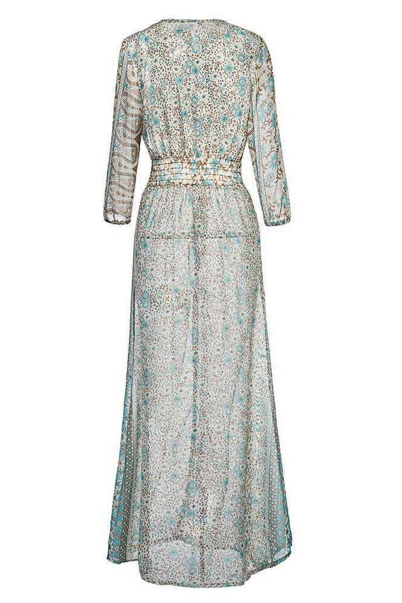 CWDMD01230_V-NECK PRINTED LONG-SLEEVED DRESS