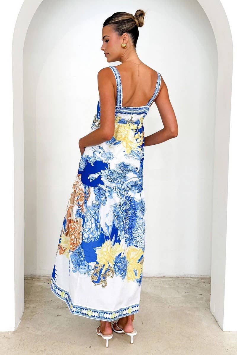 CWDHL1018_SUMMER SLIT TEMPERAMENT BIG SWING SUSPENDER DRESS