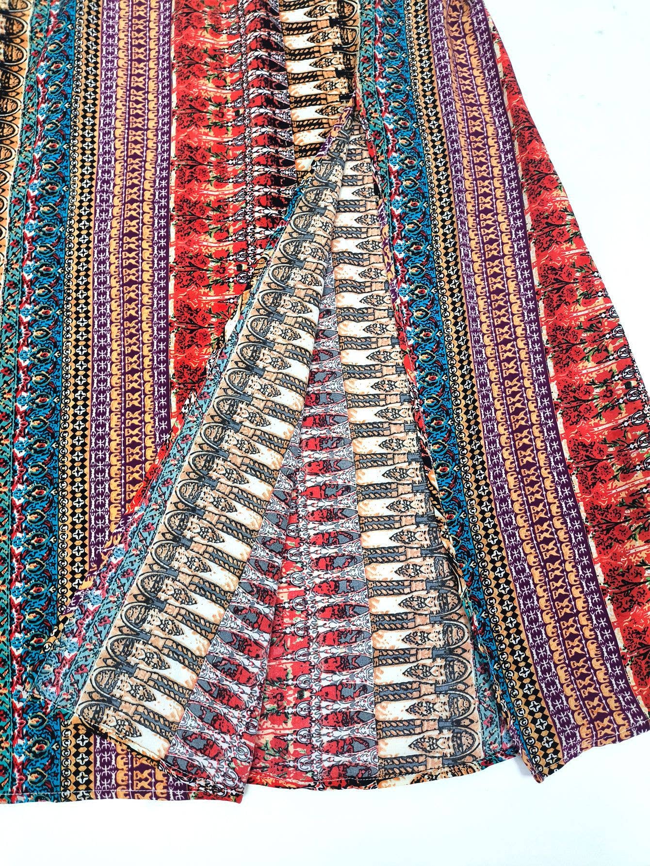 Bohemian knitted V-neck cinched waist slit dress