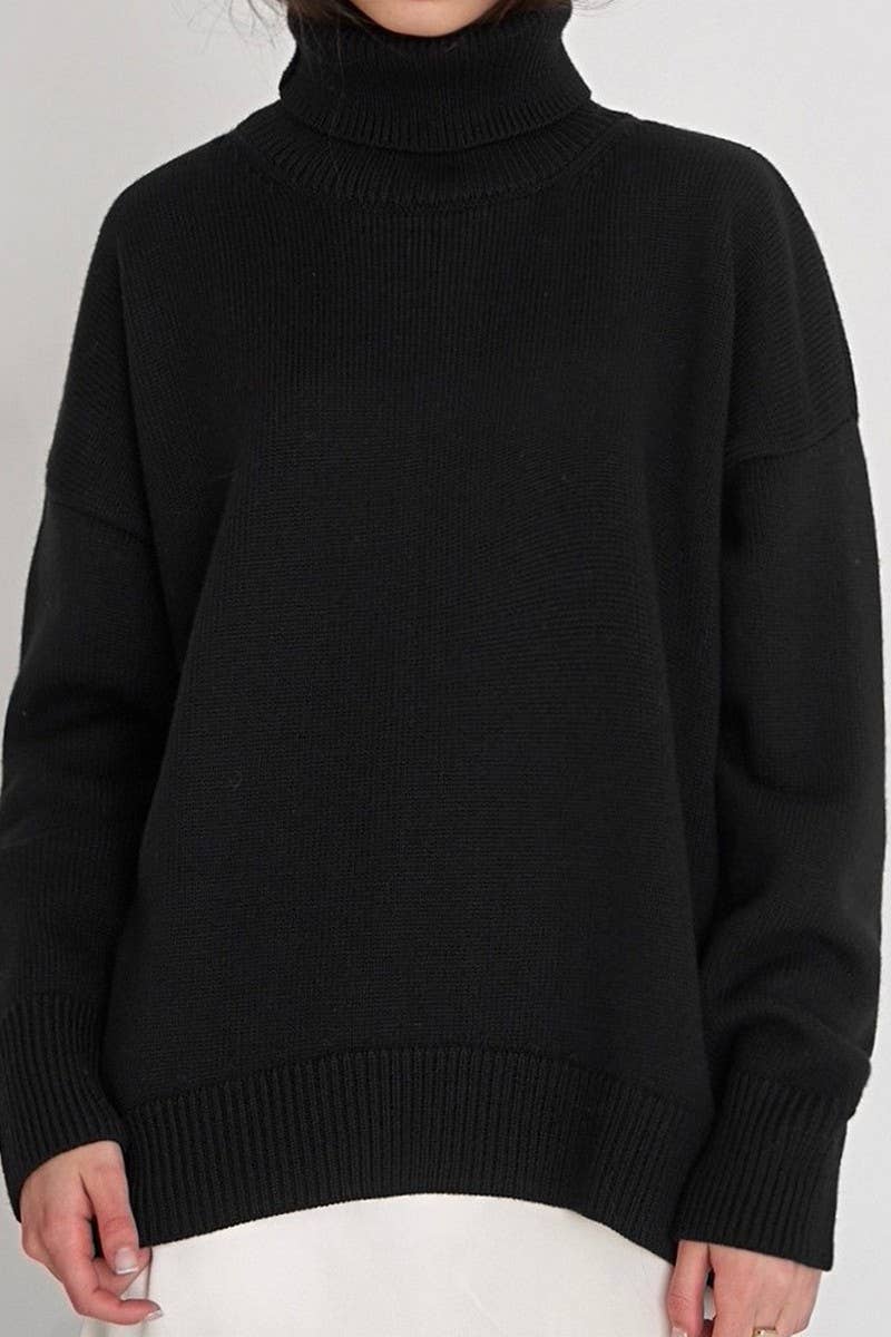 CWOSWL6381_SOLID COLOR HIGH COLLAR LOOSE KNIT SWEATER